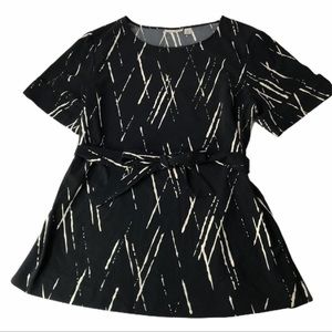 Halogen Black & White Abstract Pattern Tie Blouse